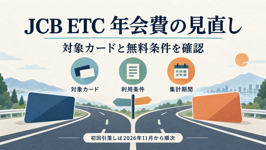 JCB ETC年会費の対象カード・利用条件・集計期間を確認する図