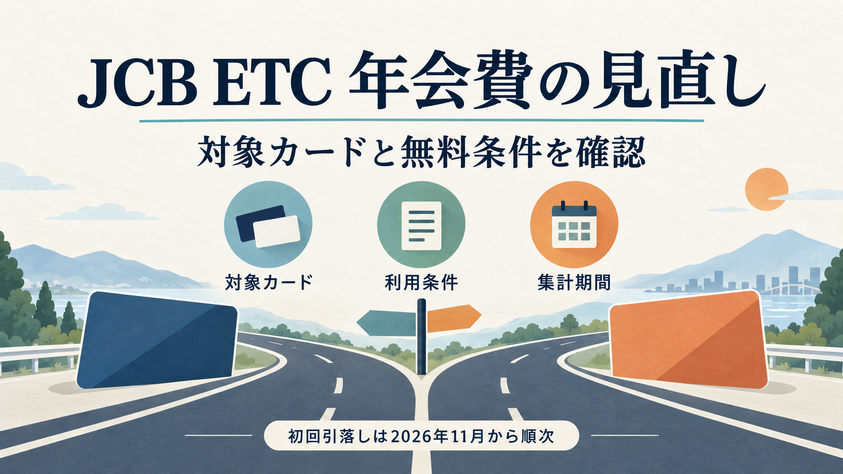 JCB ETC年会費の対象カード・利用条件・集計期間を確認する図