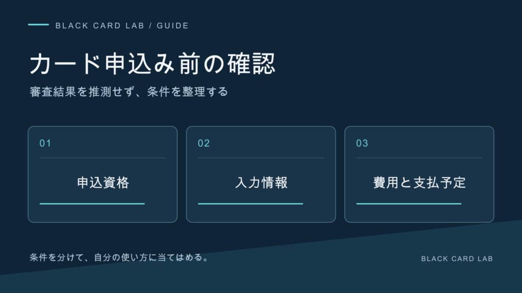 カード申込み前の確認。審査結果を推測せず、条件を整理する