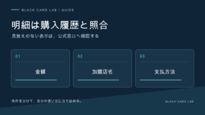 明細は購入履歴と照合。見覚えのない表示は、公式窓口へ確認する